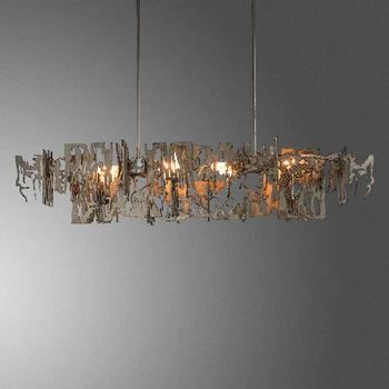 Постмодернистская минималистичная полилей с метални фрагменти, правоъгълна полилей за кухня, окачен лампа за хранене, декорация, осветление