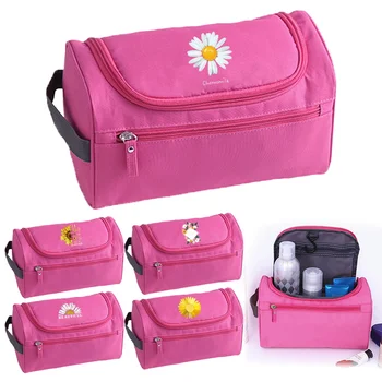 Пътна водоустойчива чанта за грим, женски козметични чанти с цип, козметични чанти с шарките на маргаритки, косметичка, органайзер, комплекти от тоалетни принадлежности, чанта