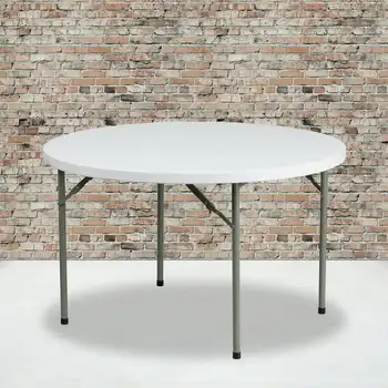 Сгъваема маса от бял гранитния пластмаса с кръгла форма, на 4 крака