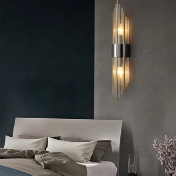 Стенен лампа постмодернистский лампа луксозен кристална стенен монтаж медна лампа лампа нощна лампа за спални хол фонова стена коридор светлина