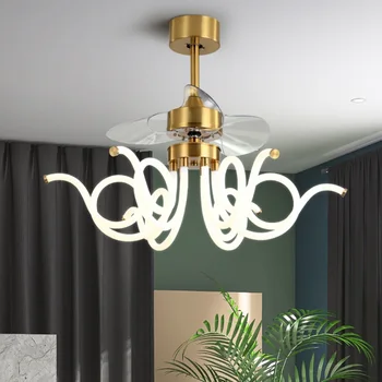 Тавана лампа в скандинавски стил, модерна трапезария, хол, спалня, електрически вентилатор специална форма, полилей, невидим лампа Feiguanglight