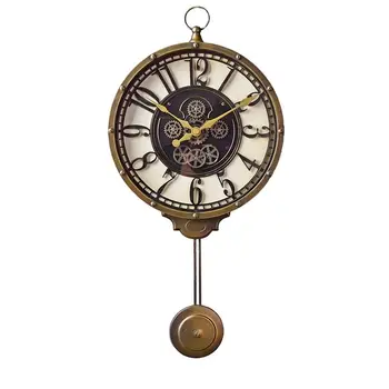 Творчески големи стенни часовници Ретро хол Американската спалня Часовник с махало на Стенен часовник Декоративни люлка тихи часове подарък SC627