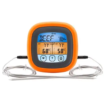 Хранително-вкусовата термометър за месо Термометри за месо за печене на грил Дигитален термометър за месо за барбекю с 2 сензори сензорен екран и LCD дисплей