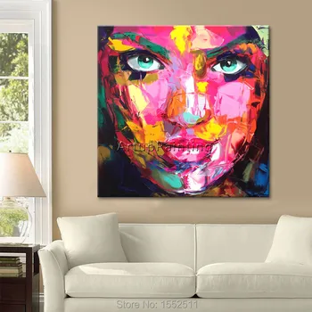 Цветна абстрактна живопис лица, портрет Франсуазы Нилли palette knife, маслени бои, Оливия Родриго, плакат, украса на салона