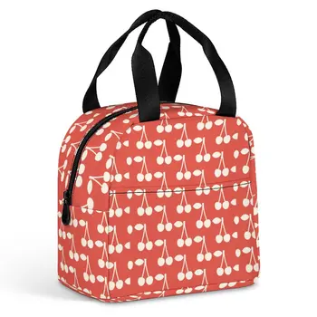 Чанта за обяд с индивидуален дизайн за жени, преносим чанта за обяд с принтом червена череша, за пикник, за пътуване, кутия за закуска, офис работа, училище